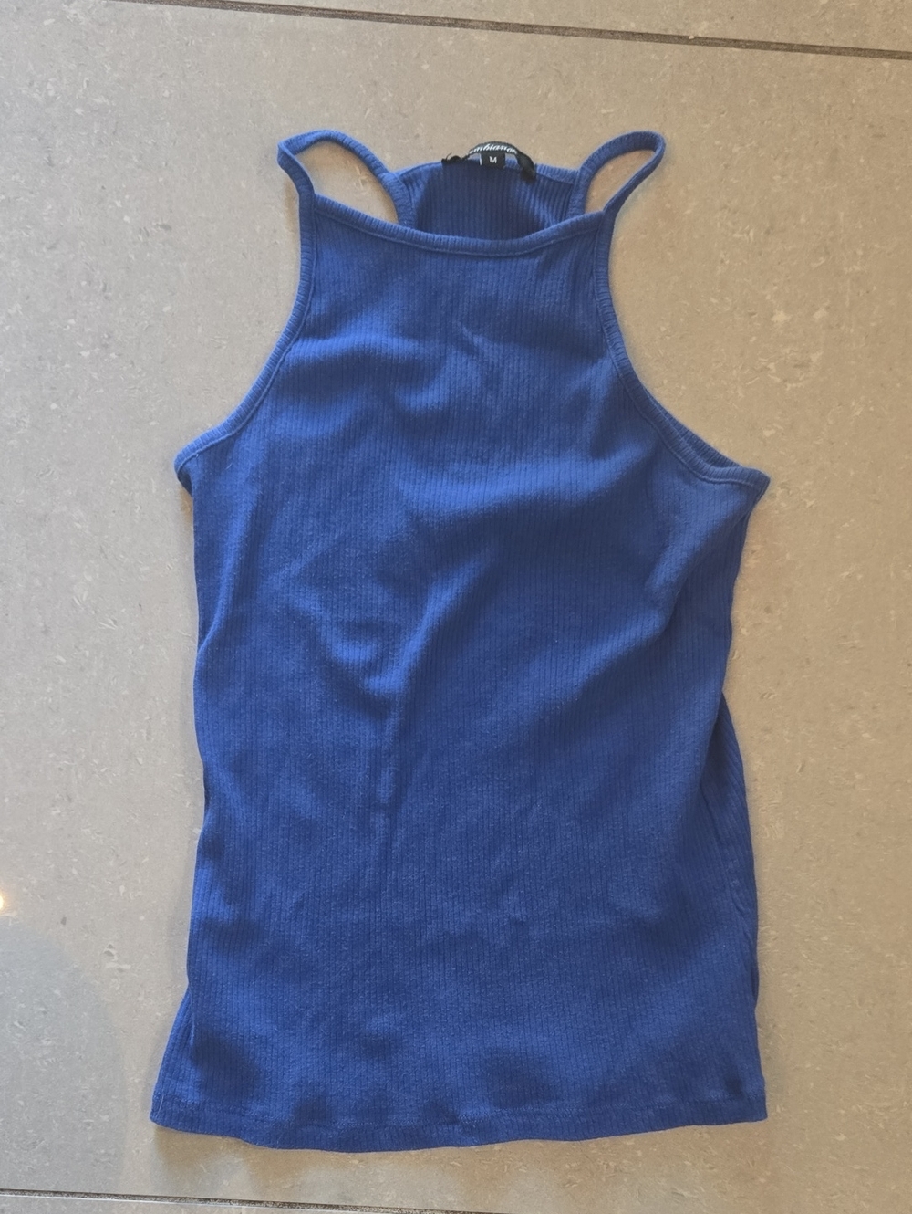 Ambiance Royal Blue Ribbed High-Neck Tank